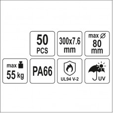 YT-70631 YATO Set 50 coliere din plastic 300 x 7.6..